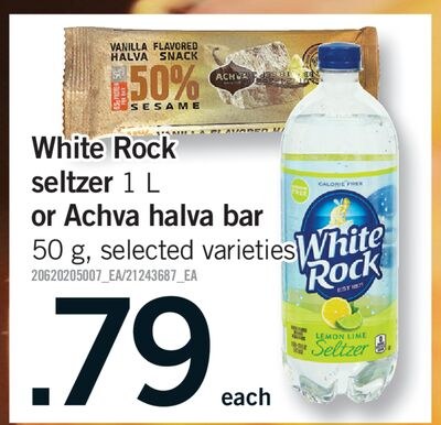 WHITE ROCK SELTZER, 1 L OR ACHVA HALVA BAR, 50 G