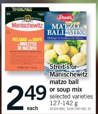 STREIT'S OR MANISCHEWITZ MATZO BALL OR SOUP MIX…