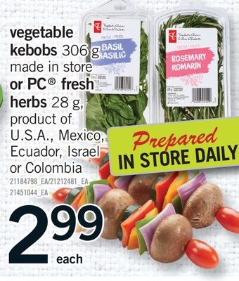 VEGETABLE KEBOBS, 306 G MADE IN STORE OR PC® FR…