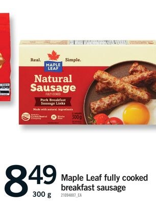 MAPLE LEAF FULLY COOKED BREAKFAST SAUSAGE, 300 G