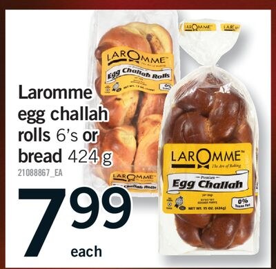 LAROMME EGG CHALLAH ROLLS, 6'S OR BREAD, 424G