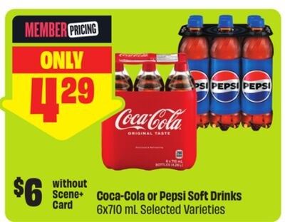 Coca-Cola or Pepsi Soft Drinks 6x700 mL Selecte…