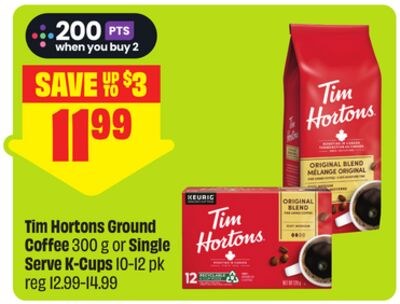 Tim Hortons Ground Coffee 300 g or Single Serve…