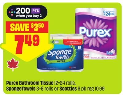 Purex Bathroom Tissue 12-24 rolls, SpongeTowels…