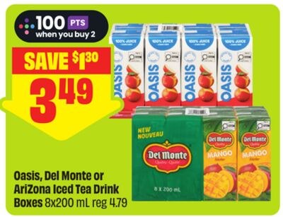 Oasis, Del Monte or AriZona Iced Tea Drink Boxe…