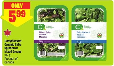 Compliments Organic Baby Spinach or Mixed Green…