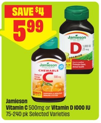 Jamieson Vitamin C 500mg or Vitamin D 1000 IU 7…