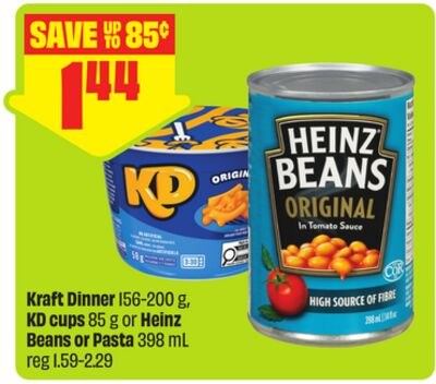 Kraft Dinner 1 56-200 g, KD cups 85 g or Heinz …
