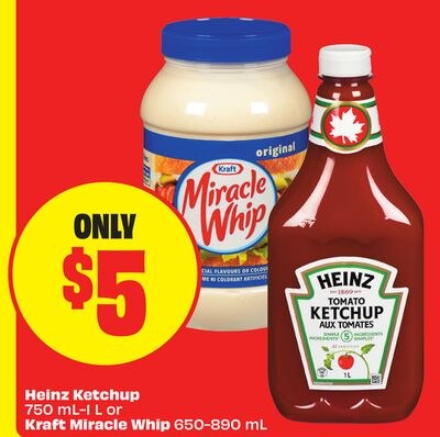 Heinz Ketchup 750 mL - 1L or Kraft Miracle Whip…