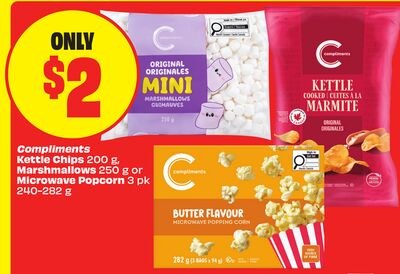Compliments Kettle Chips 200 g, Marshmallows 25…