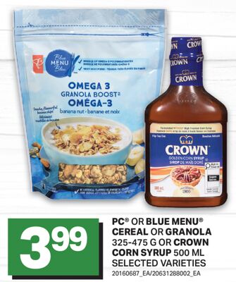 PC® OR BLUE MENU® CEREAL OR GRANOLA 325-475 G O…
