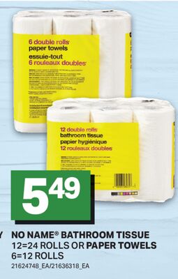 NO NAME® BATHROOM TISSUE, 12=24 ROLLS OR PAPER …