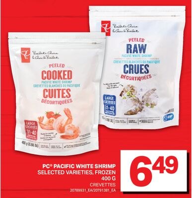 PC® PACIFIC WHITE SHRIMP / CREVETTES, 400 G