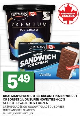 CHAPMAN'S PREMIUM ICE CREAM, FROZEN YOGURT OR S…