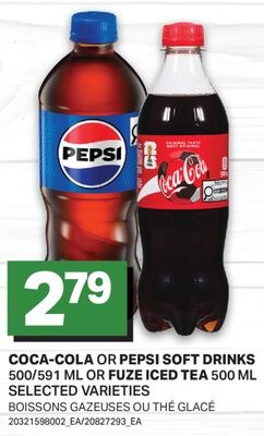 COCA-COLA OR PEPSI SOFT DRINKS 500/591 ML OR FU…