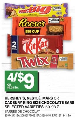 HERSHEY'S, NESTLÉ, MARS OR CADBURY KING SIZE CH…