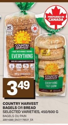 COUNTRY HARVEST BAGELS OR BREAD / BAGELS OU PAI…