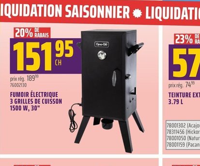 FUMOIR ÉLECTRIQUE 3 GRILLES DE CUISSON 1500 W, 30"