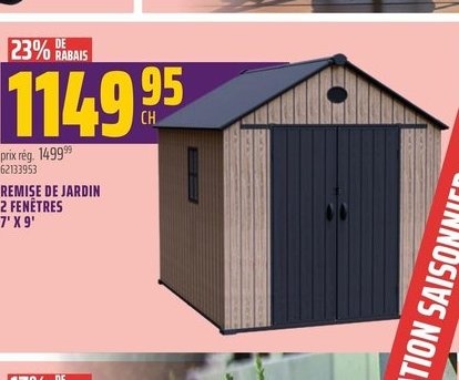 REMISE DE JARDIN 2 FENÊTRES 7' X 9'