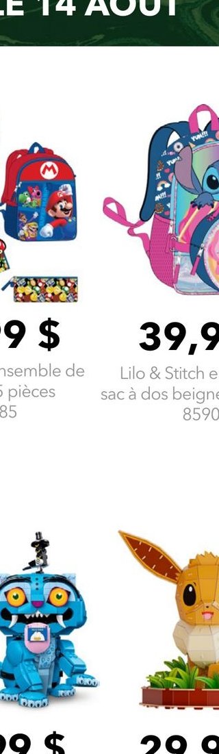 Lilo & Stitch ensemble de sac à dos beigne pour…