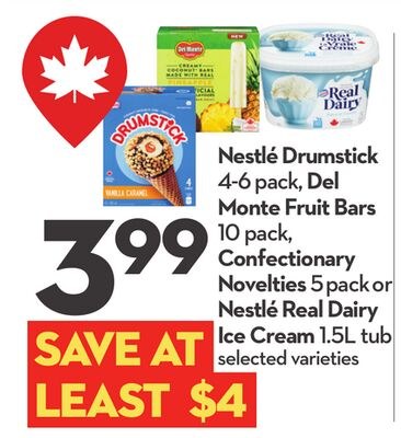 Nestlé Drumstick 4-6 pack, Del Monte Fruit Bars…