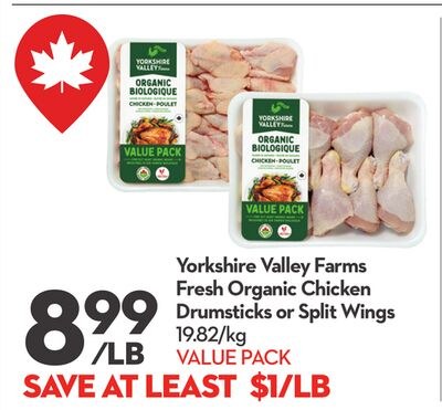 Fresh Organic Chicken Drumsticks or Split Wings