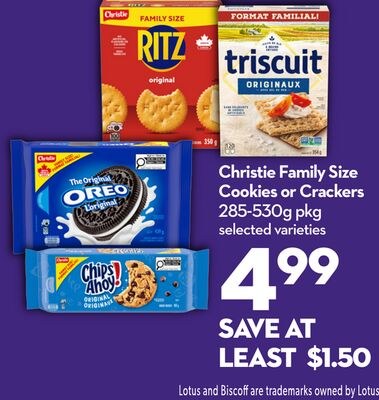 Christie Family Size Cookies or Crackers