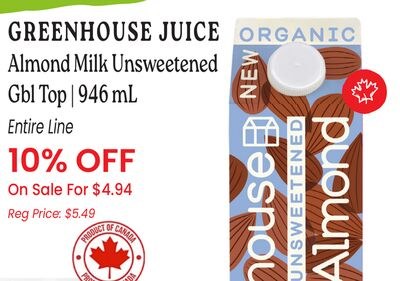 GREENHOUSE JUICE Almond Milk Unsweetened Gbl Top