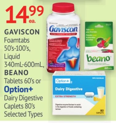 GAVISCON, BEANO or Option+