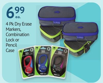 4 Pk Dry Erase Markers, Combination Lock or Pen…