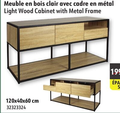 Light Wood Cabinet with Metal Frame