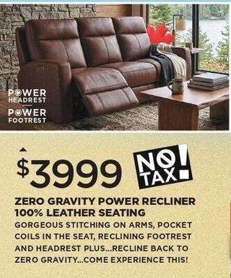 ZERO GRAVITY POWER RECLINER 100% LEATHER SEATING