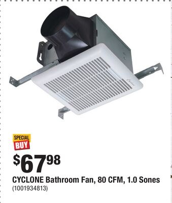 CYCLONE Bathroom Fan, 80 CFM, 1.0 Sones