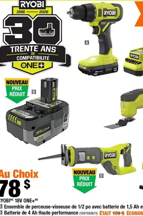 RYOBI 18V ONE+ Ensemble de perceuse-visseuse de…