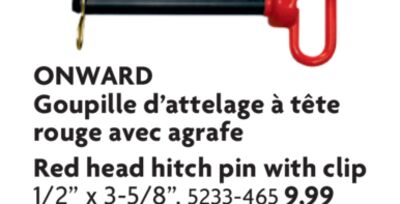 Goupille d'attelage à tête rouge avec agrafe