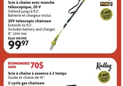Scie à chaîne avec manche télescopique 20 V Tel…