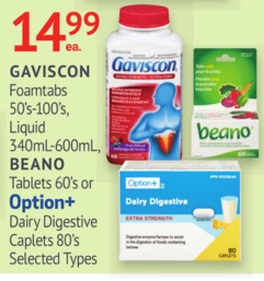 GAVISCON, BEANO or Option+