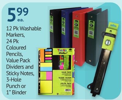 12 Pk Washable Markers, 24 Pk Coloured Pencils,…