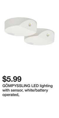 GÖMPYSSLING LED lighting with sensor, white/bat…