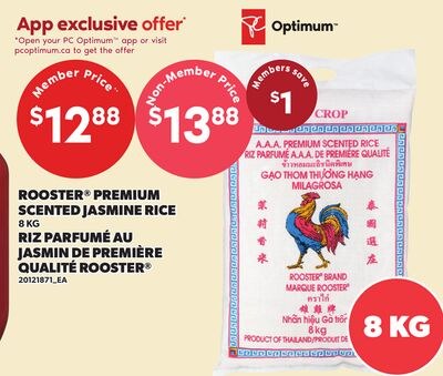 ROOSTER® PREMIUM SCENTED JASMINE RICE, 8 KG