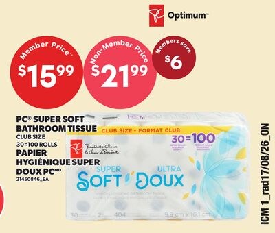 PC® SUPER SOFT BATHROOM TISSUE, 30=100 ROLLS