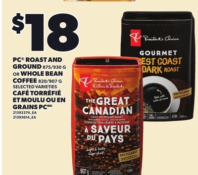 PC® ROAST AND GROUND, 875/930 G OR WHOLE BEAN C…