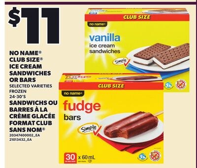 NO NAME® CLUB SIZE® ICE CREAM SANDWICHES OR BAR…