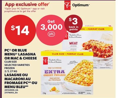 PC® OR BLUE MENU® LASAGNA OR MAC & CHEESE, 2/2.…