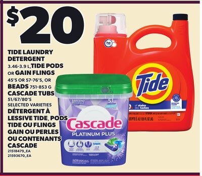 TIDE LAUNDRY DETERGENT, 3.46-3.9 L, TIDE PODS O…