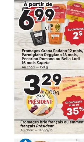 Fromages brie français ou emmental français Président