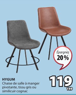 HYGUM Chaise de salle à manger pivotante