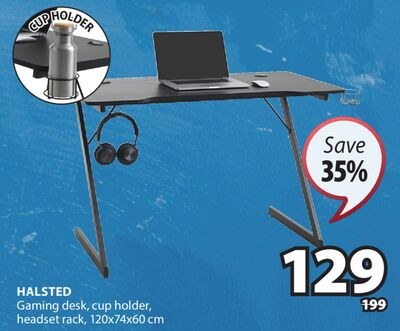 HALSTED Gaming desk, cup holder, headset rack