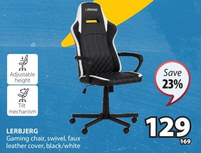 LERBJERG Gaming chair, swivel, faux leather cov…