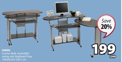 OWEN Corner desk, reversible swing-out keyboard…